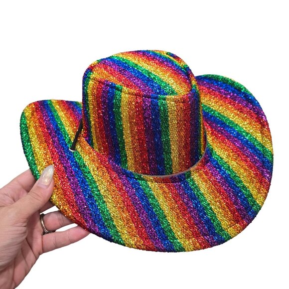 Rainbow sparkle glitter Cowboy Hat & Tutu Set pride LGBTQIA+ rainbow halloween - Picture 4 of 9